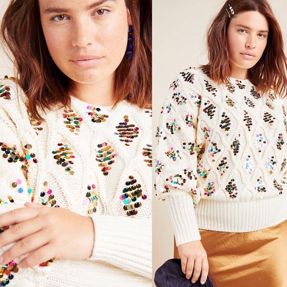 Anthropologie White Sequin Sweater - Picture 4 of 16